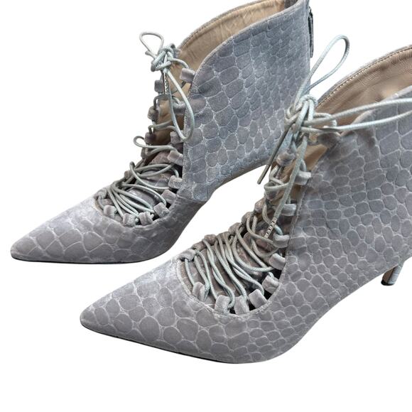 Chelsea Paris Gray Velvet Sabrine Italian Lace Front Booties 6.5 - Picture 12 of 14